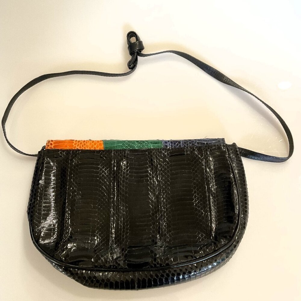 VINTAGE J. RENEE PATCHWORK SNAKESKIN CLUTCH CROSSBODY PURSE BAG - Picture 2 of 12